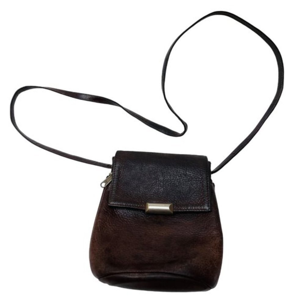 Libaire Brown Leather Mini Crossbody Bag Vintage Silver Hardware Pockets‎ Flap